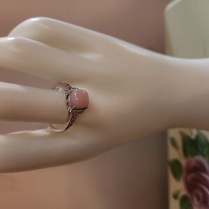JTV Pink Opal Sapphire Zircon Silver Ring